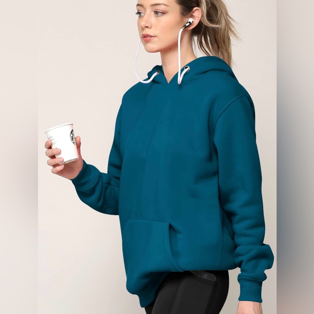 Active Casual Hoodie Long Sleeve Comfortable Lightweight Sweatshirt -teal - Picture 2 of 6